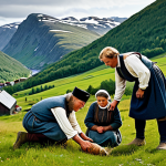 노르웨이 언어 및 방언 - Norwegian Language History**

"Historical scene depicting Ivar Aasen collecting dialects in the Norw...