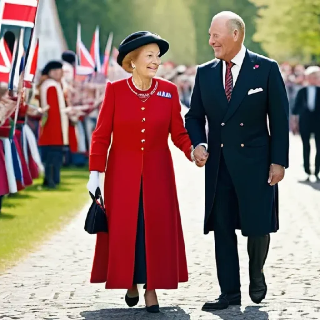 노르웨이 왕실과 왕위 계승 - **Prompt 1: King Harald V and Queen Sonja, embodying regal warmth and tradition, engage with a diver...