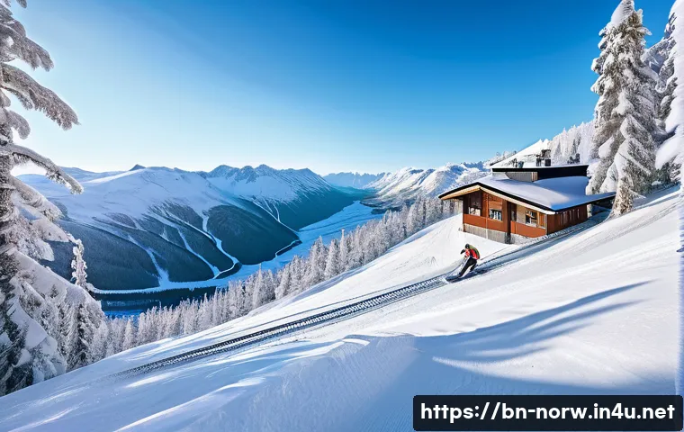 노르웨이 스키 리조트 추천 - A breathtaking winter landscape of a Norwegian ski resort featuring snow-covered mountains and spark...